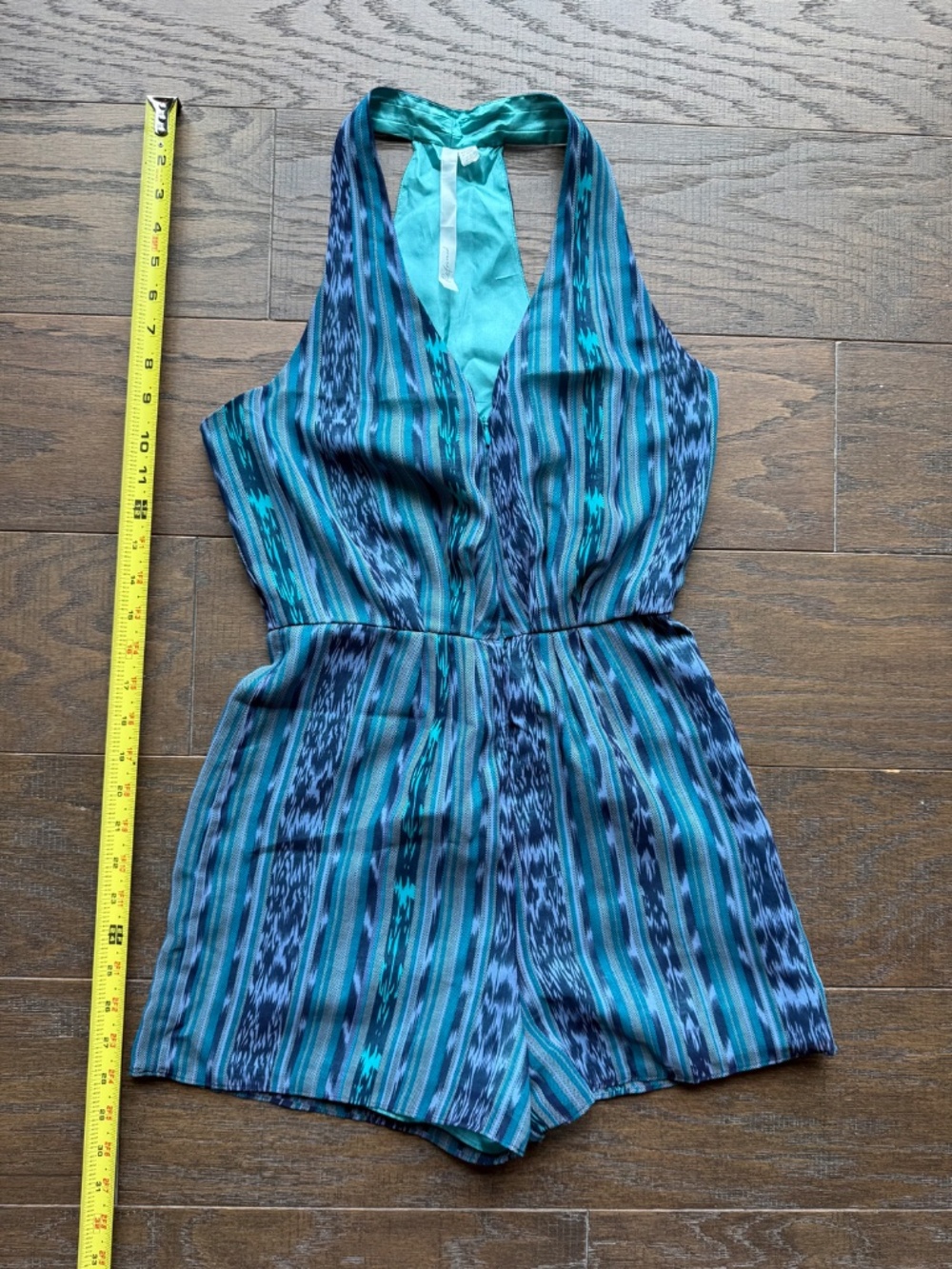Reformed Blue & Teal Printed Halter Romper XS Boho Beachy Lightweight